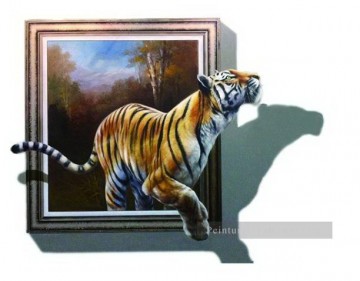 3D Magie œuvres - tigre sur la forêt 3D